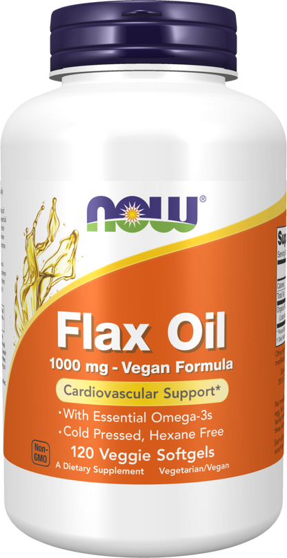 NOW Supplements, Flax Oil 1,000 mg, Cardiovascular Support*, 120 Veg Softgels