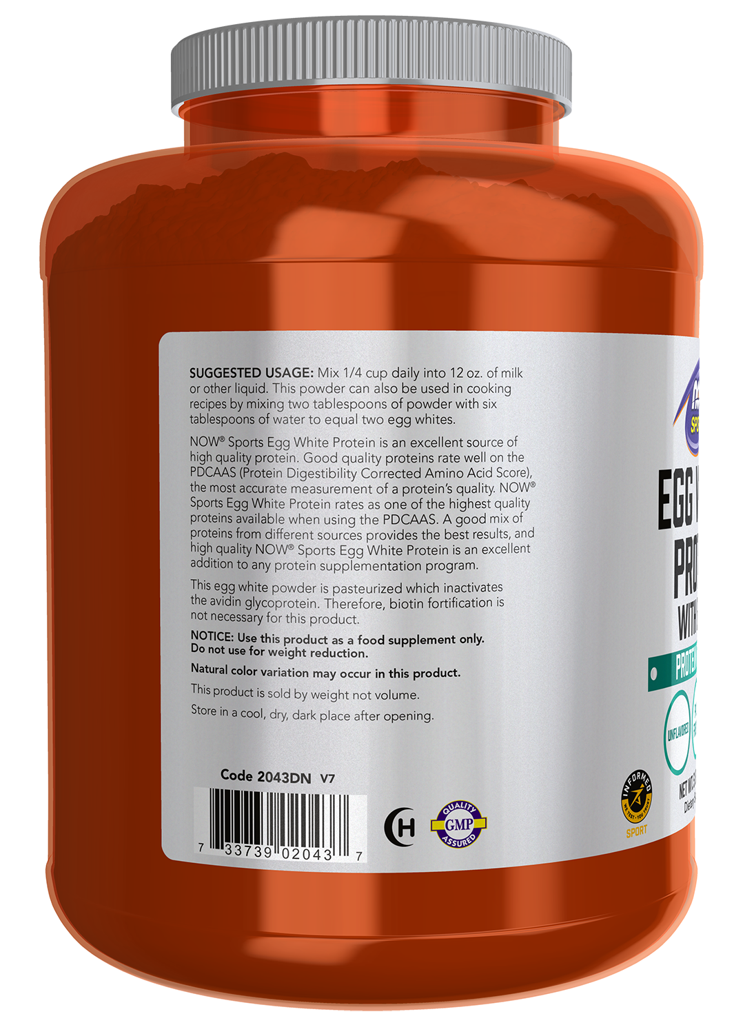 NOW Sports, Egg White Protein, 15g With BCAAs, Unflavored Powder, 5 lbs