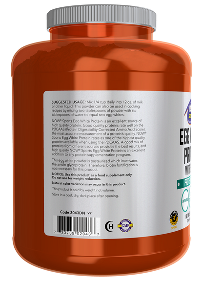 NOW Sports, Egg White Protein, 15g With BCAAs, Unflavored Powder, 5 lbs