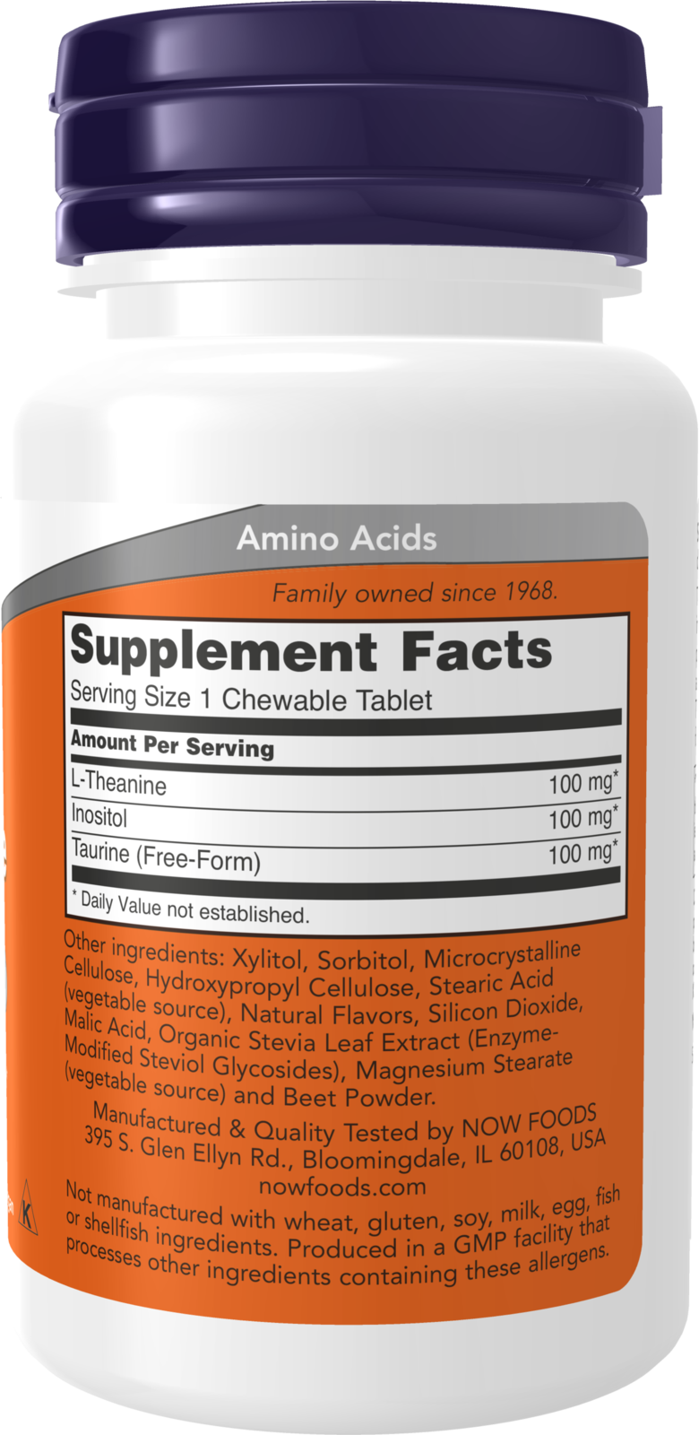 NOW Supplements, L-Theanine 100 mg with Inositol and Taurine, 90 Chewables