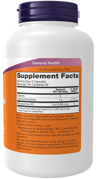 NOW Supplements, Glucosamine '1000', 1 g Per Capsule, 180 Veg Capsules