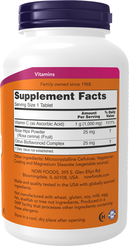 NOW Supplements, Vitamin C-1,000 with Rose Hips & Bioflavonoids, 250 Tabs