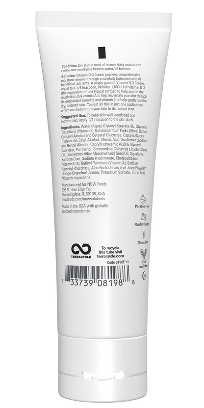 NOW Solutions, Vitamin D-3 Cream 1,000 IU/g, Intense Moisture, 4 fl. oz