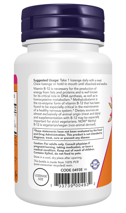 NOW Supplements, Methyl B-12 5000 mcg, Nervous System Health*, 120 Lozenges