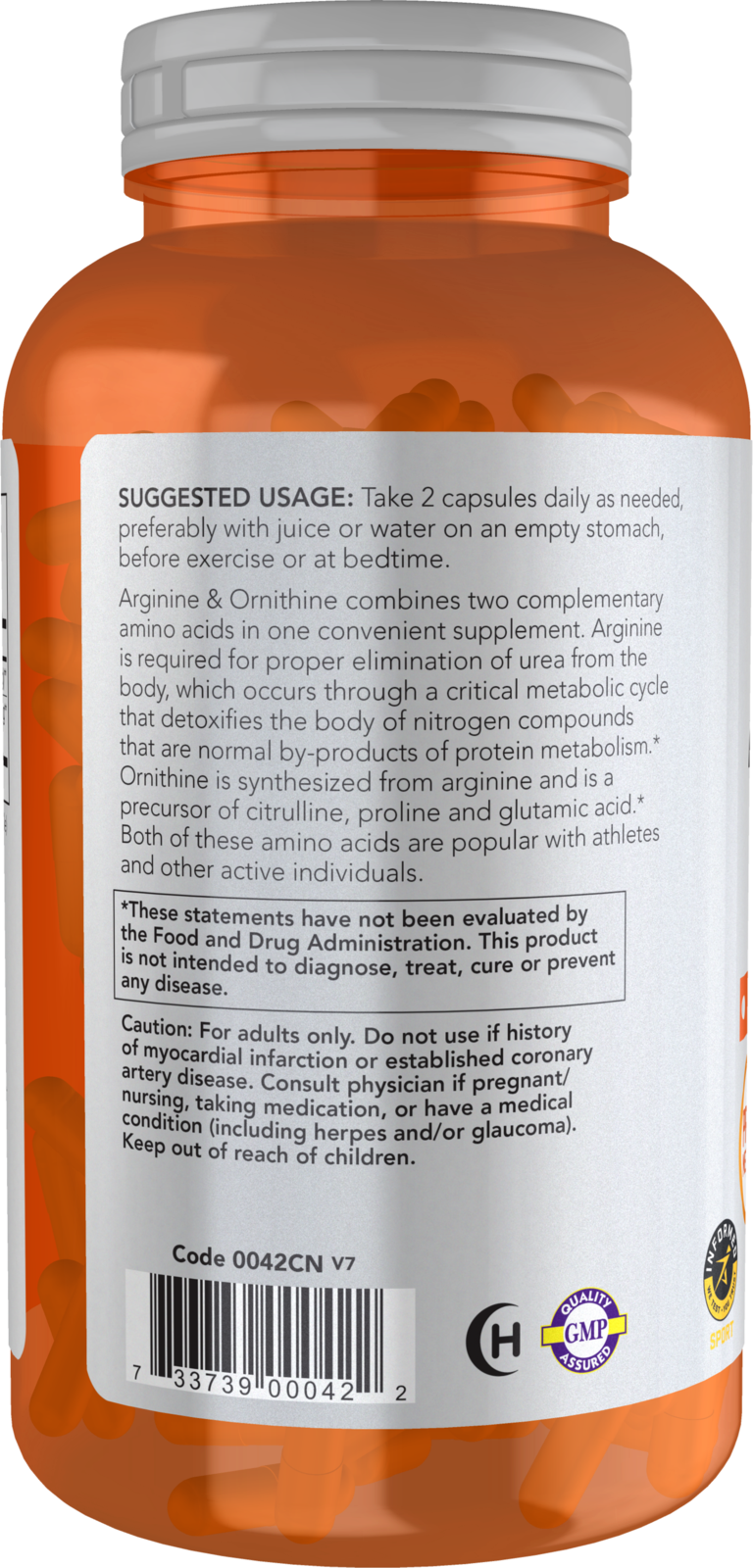NOW Sports, Arginine & Ornithine 500/250 mg, Amino Acids, 250 Veg Caps