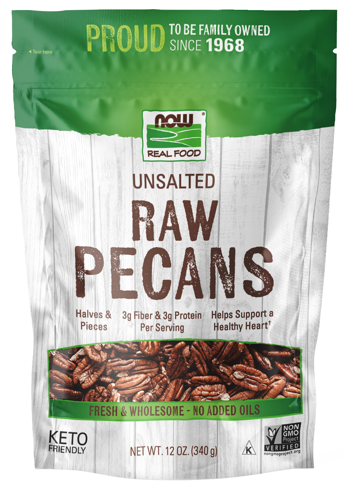 NOW Foods, Pecans, Halves and Pieces, Raw, Unsalted, 12 oz