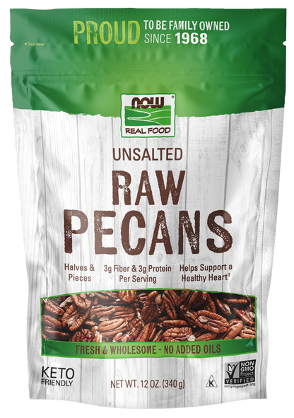 NOW Foods, Pecans, Halves and Pieces, Raw, Unsalted, 12 oz