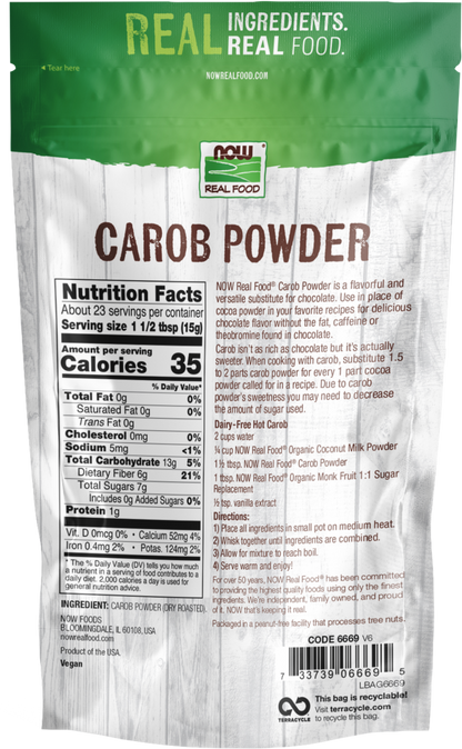 NOW Foods, Carob Powder, Dry Roasted, Chocolate Substitute, 12 oz
