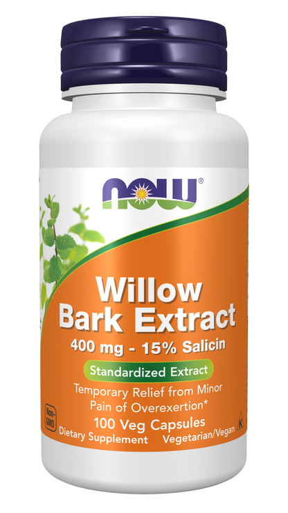 NOW Supplements, White Willow Bark 400 mg with 15% Salicin, 100 Veg Caps