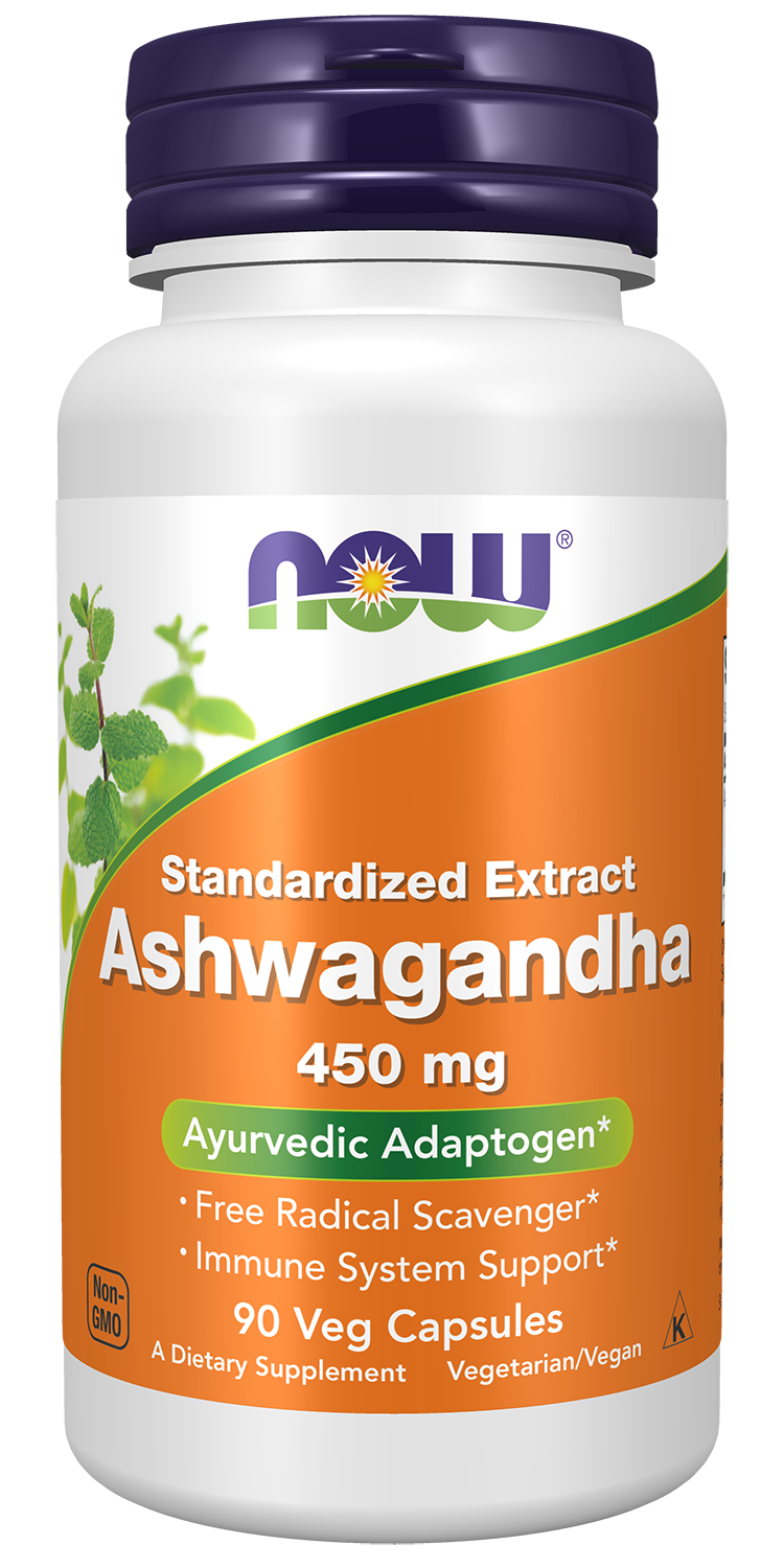 NOW Supplements, Ashwagandha 450 mg (Standardized Extract), 90 Veg Caps