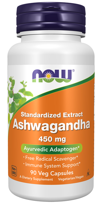 NOW Supplements, Ashwagandha 450 mg (Standardized Extract), 90 Veg Caps