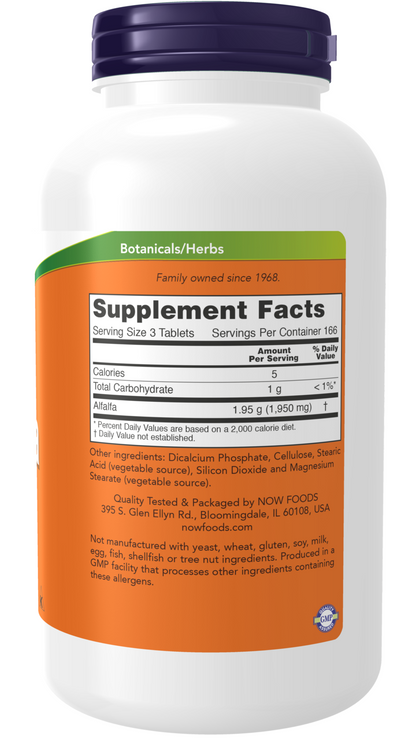 NOW Supplements, Alfalfa 650 mg, Super Green, 500 Tabs