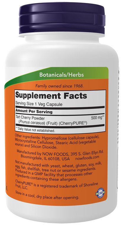 NOW Supplements, Tart Cherry (Prunus cerasus) 500 mg, 90 Veg Caps
