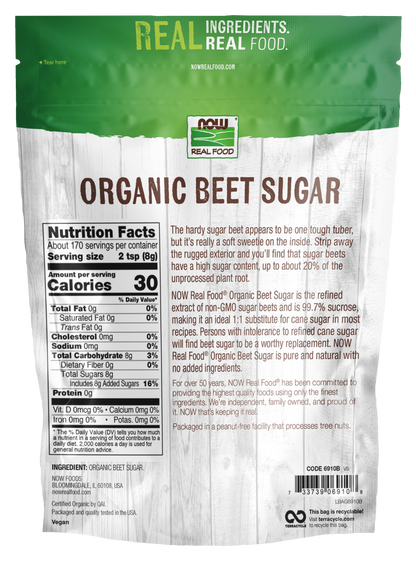 NOW Foods, Certified Organic Beet Sugar, from Organic Sugar Beets, 3 lb