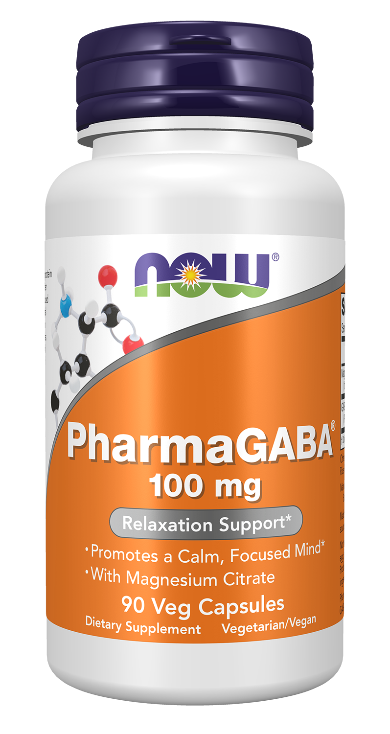 NOW Supplements, PharmaGABA 100 mg with Magnesium Citrate, 90 Veg Caps
