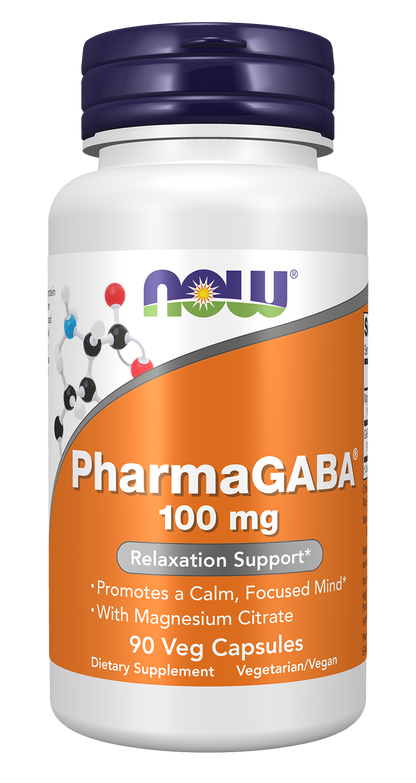 NOW Supplements, PharmaGABA 100 mg with Magnesium Citrate, 90 Veg Caps