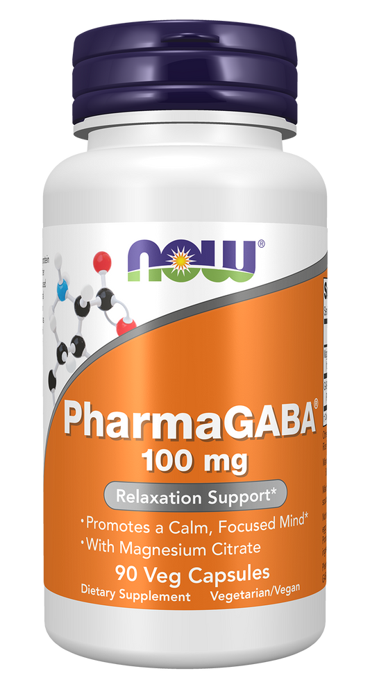 NOW Supplements, PharmaGABA 100 mg with Magnesium Citrate, 90 Veg Caps