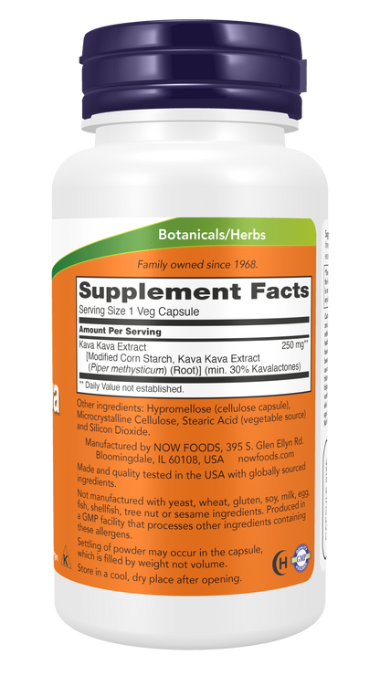 NOW Supplements, Kava Kava Extract Extract, 30% Kavalactones, 60 Veg Caps