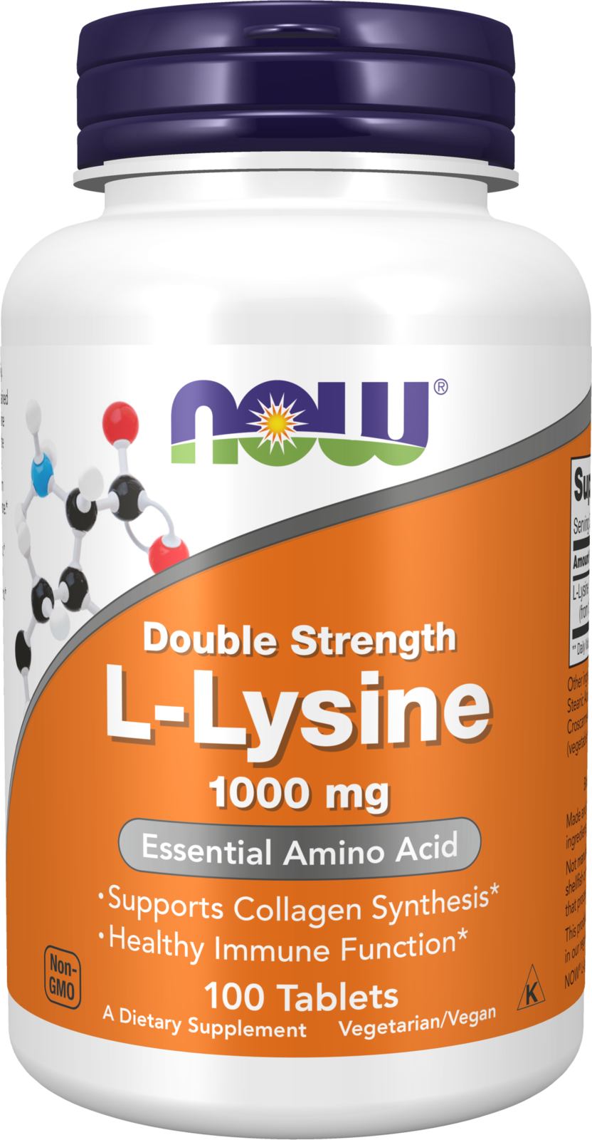NOW Supplements, L-Lysine 1,000 mg, Double Strength, Amino Acid, 100 Tabs