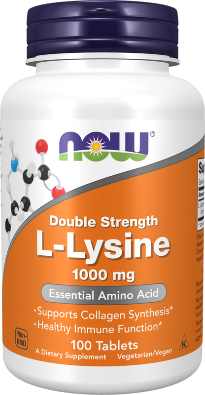 NOW Supplements, L-Lysine 1,000 mg, Double Strength, Amino Acid, 100 Tabs