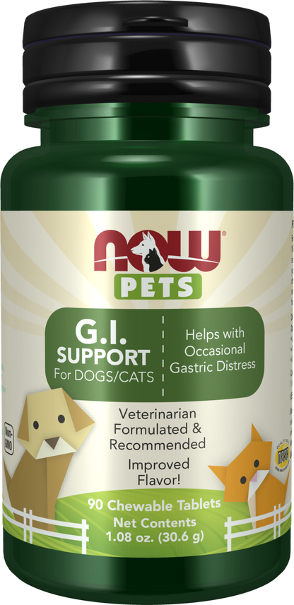 NOW Pet Health, G.I. Support Supplement, Cats & Dogs, 90 Chewable Tablets