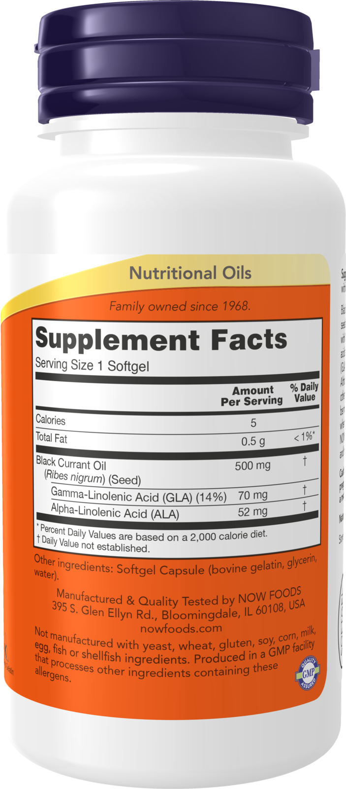 NOW Supplements, Black Currant Oil 500 mg with 70mg  GLA, 100 Softgels