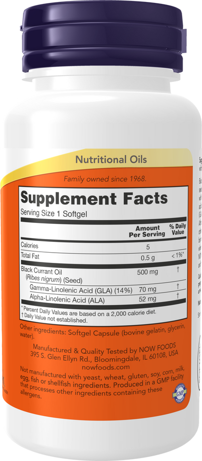 NOW Supplements, Black Currant Oil 500 mg with 70mg  GLA, 100 Softgels