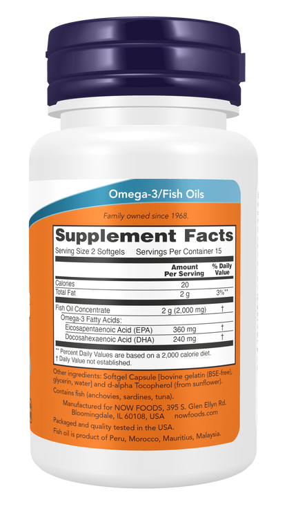 NOW Supplements, Omega-3, Molecularly Distilled, 30 Softgels