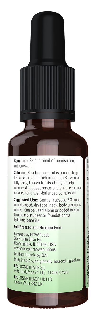NOW Solutions, Organic Rose Hip Seed Oil, Expeller Pressed, 1 fl. oz