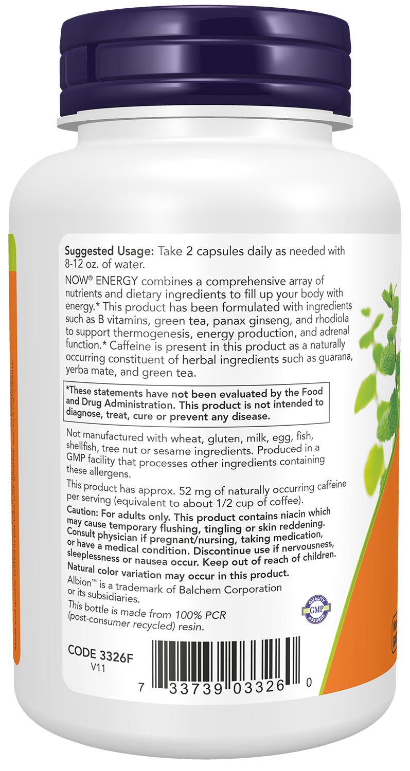 NOW Supplements, Energy Dietary Supplement, 90 Veg Caps