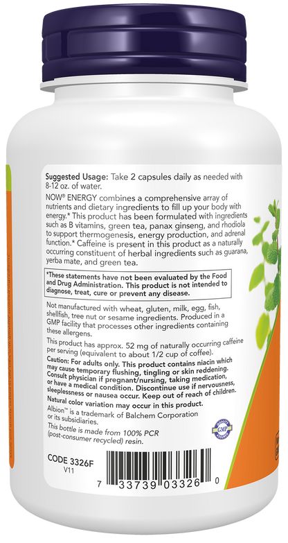 NOW Supplements, Energy Dietary Supplement, 90 Veg Caps