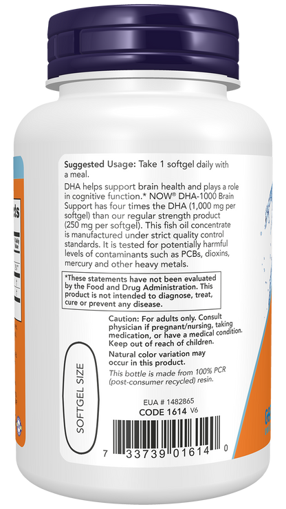 NOW Supplements, DHA-1,000, Extra Strength, Brain Support*, 90 Softgels
