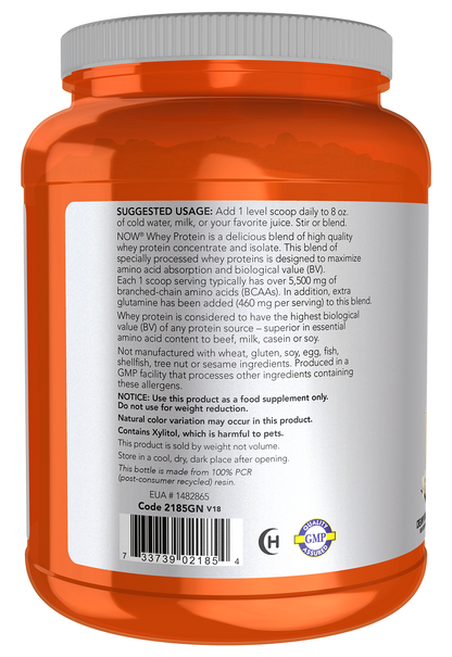 NOW Sports, Whey Protein 26 g With BCAAs, Creamy Vanilla Flavor, 2 lbs