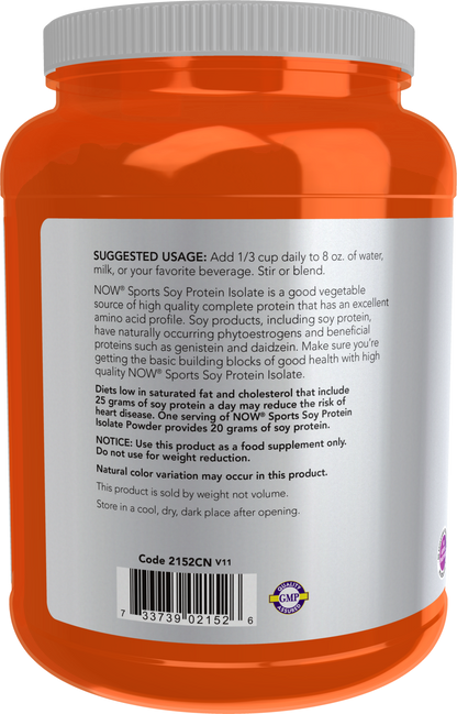 NOW Sports, Soy Protein Isolate 20g, Unflavored Powder, 2 lbs