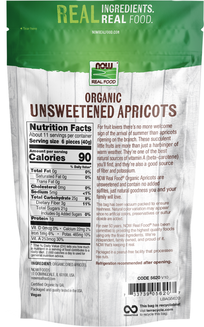 NOW Foods, Organic Dried Apricots, Unsweetened, No Preservatives, 16 oz