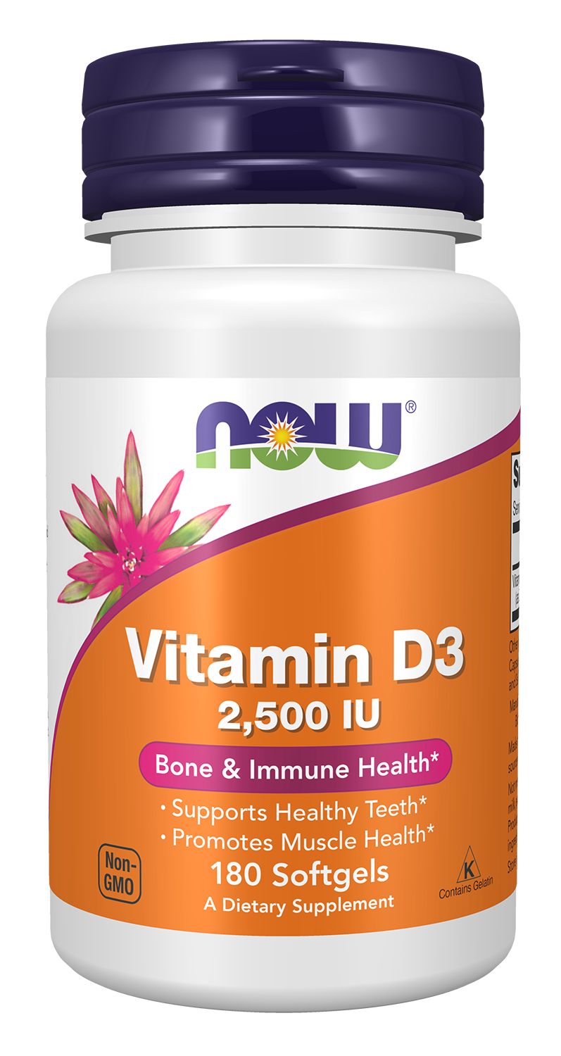 Now Supplements, Vitamin D3, 2,500 IU, Bone & Immune Health*, 180 Softgels