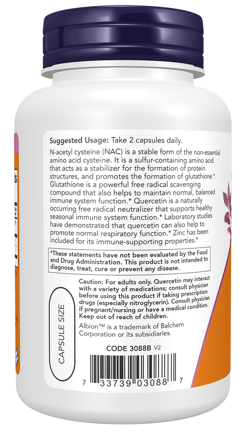 NOW Supplements, NAC Quercetin and Zinc, Respiratory Support*, 90 Veg Caps