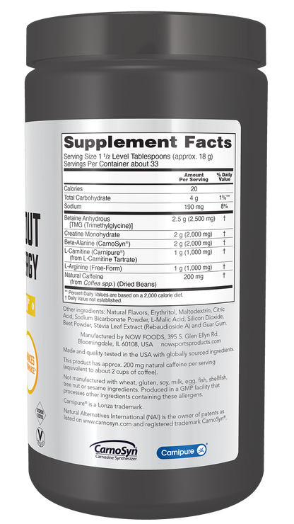 NOW Sports, Pre-Workout Advanced Energy Powder, Watermelon,  21.16 oz