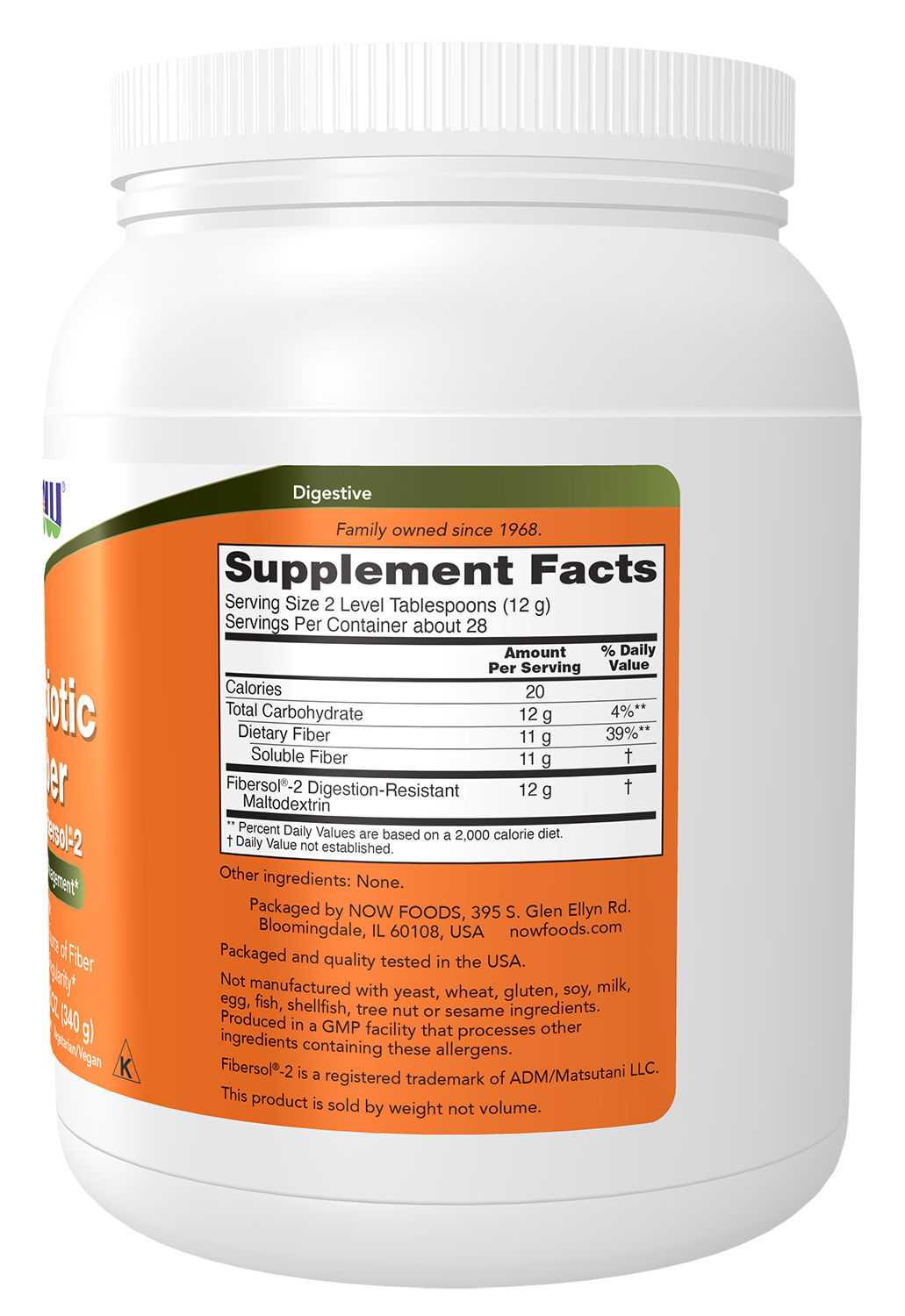 NOW Supplements, Prebiotic Fiber with Fibersol-2, Powder, 12-oz