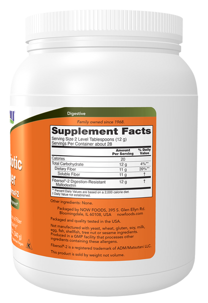 NOW Supplements, Prebiotic Fiber with Fibersol-2, Powder, 12-oz