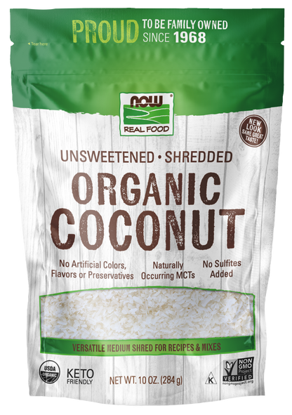 NOW Foods, Organic Coconut, Unsweetened & Shredded, 10 oz
