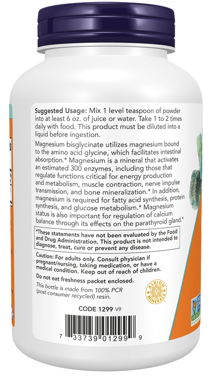 NOW Supplements, Magnesium Bisglycinate Powder, Enzyme Function*, 8 oz