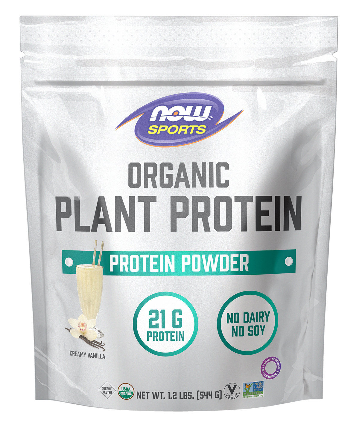 NOW Sports Organic Plant Protein 21 g, Vanilla, Vegan Powder, 1.2 lbs