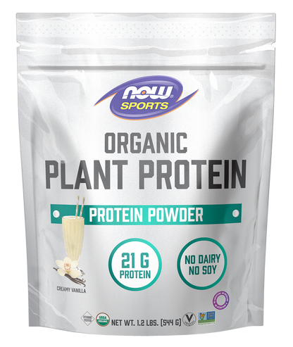 NOW Sports Organic Plant Protein 21 g, Vanilla, Vegan Powder, 1.2 lbs
