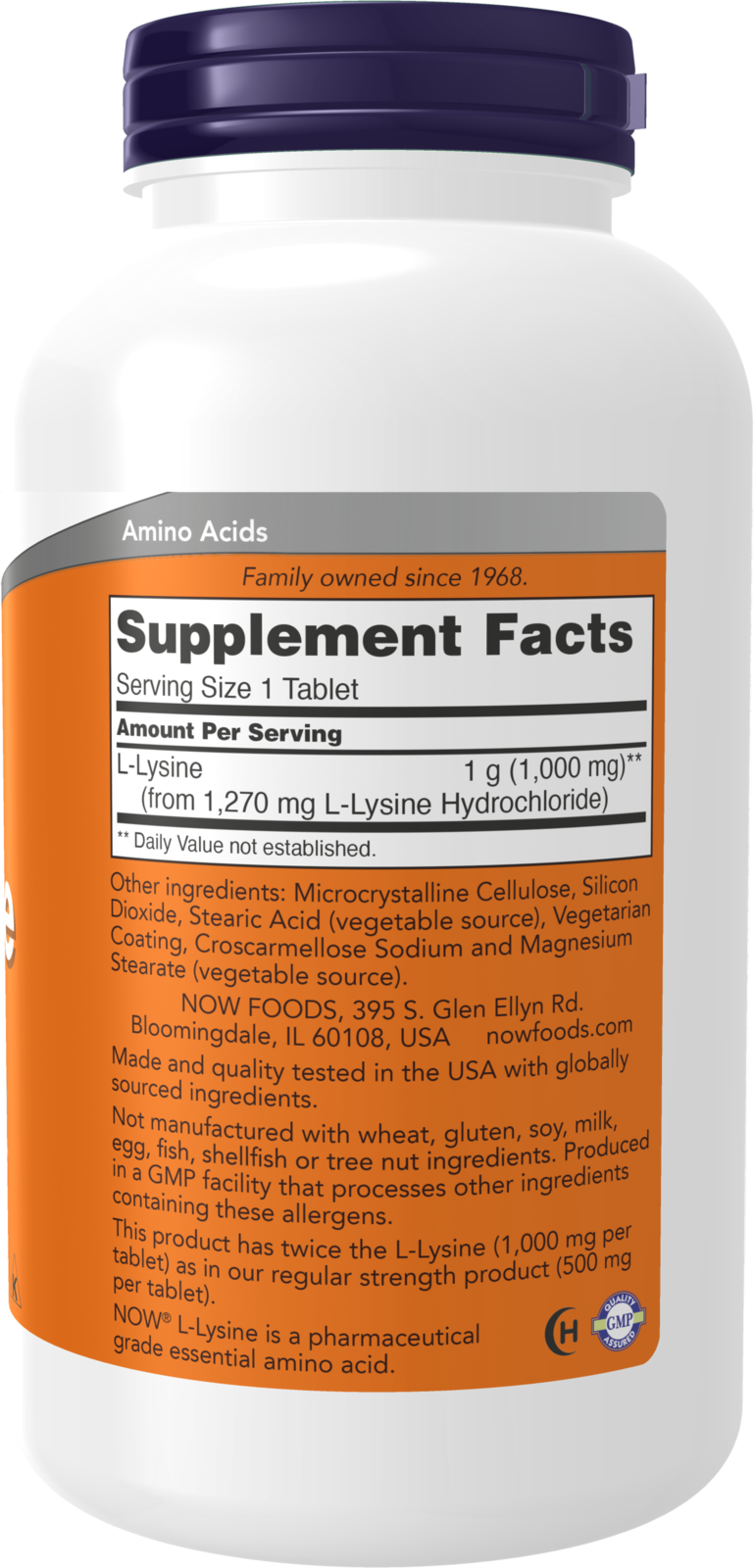 NOW Supplements, L-Lysine 1,000 mg, Double Strength, Amino Acid, 250 Tabs
