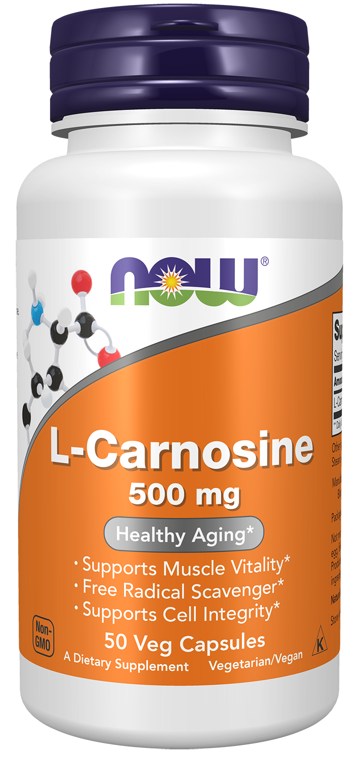 NOW Supplements, L-Carnosine 500 mg, Healthy Aging*, 50 Veg Caps