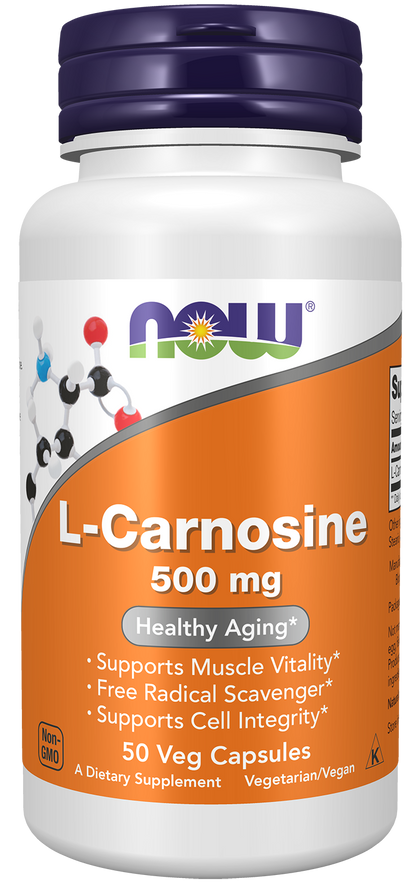 NOW Supplements, L-Carnosine 500 mg, Healthy Aging*, 50 Veg Caps