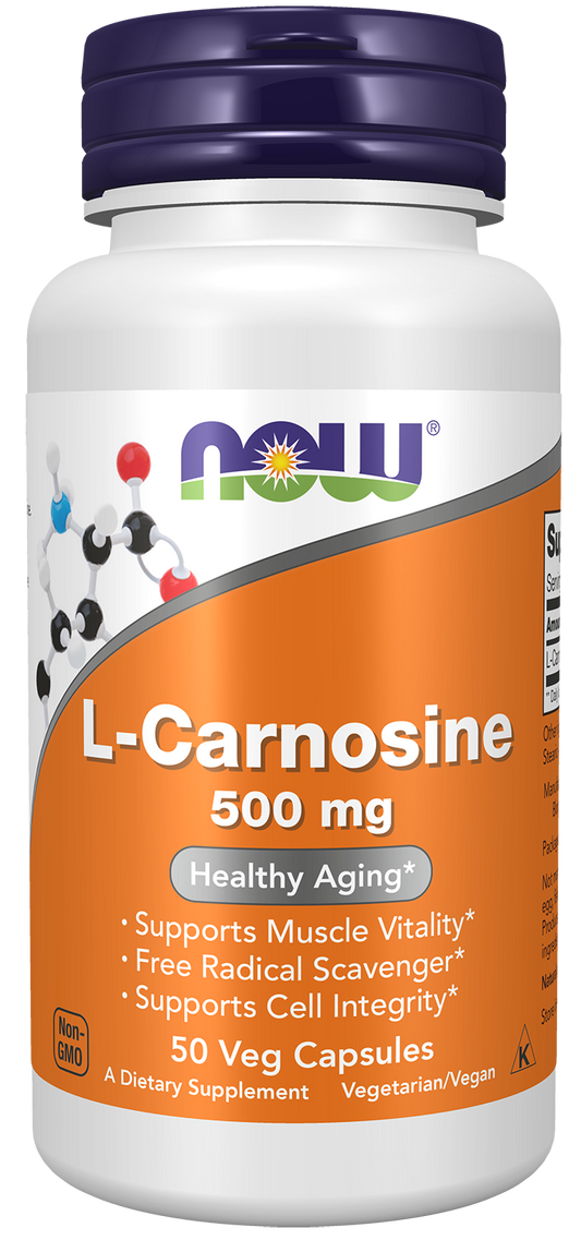 NOW Supplements, L-Carnosine 500 mg, Healthy Aging*, 50 Veg Caps