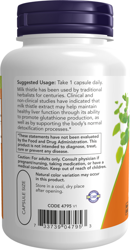 NOW Supplements, Milk Thistle Extract, 750 mg, Silymarin 600mg, 90 Veg Caps