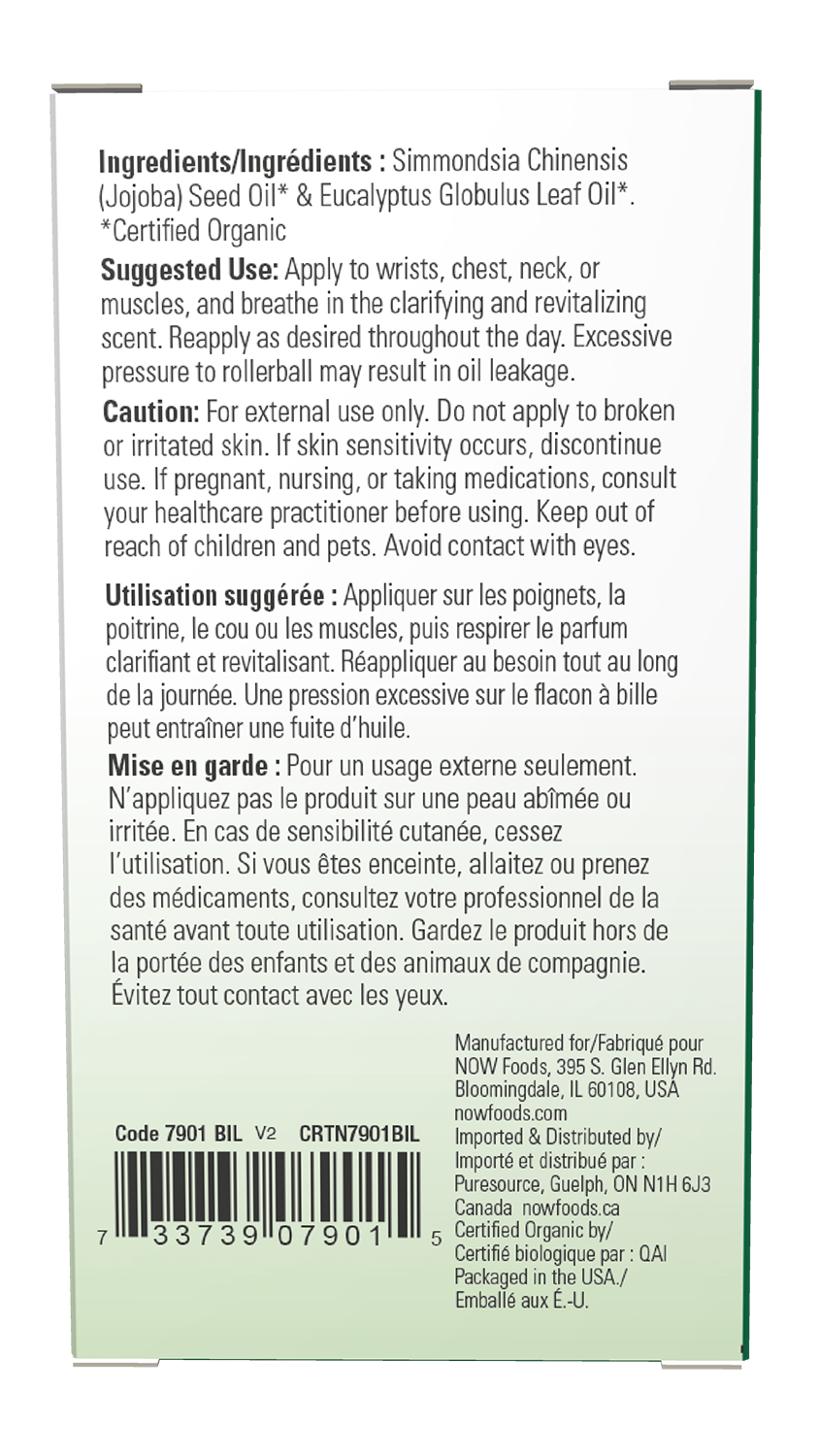 NOW Essential Oils, Organic Eucalyptus Clarifying Roll-On, 10 mL